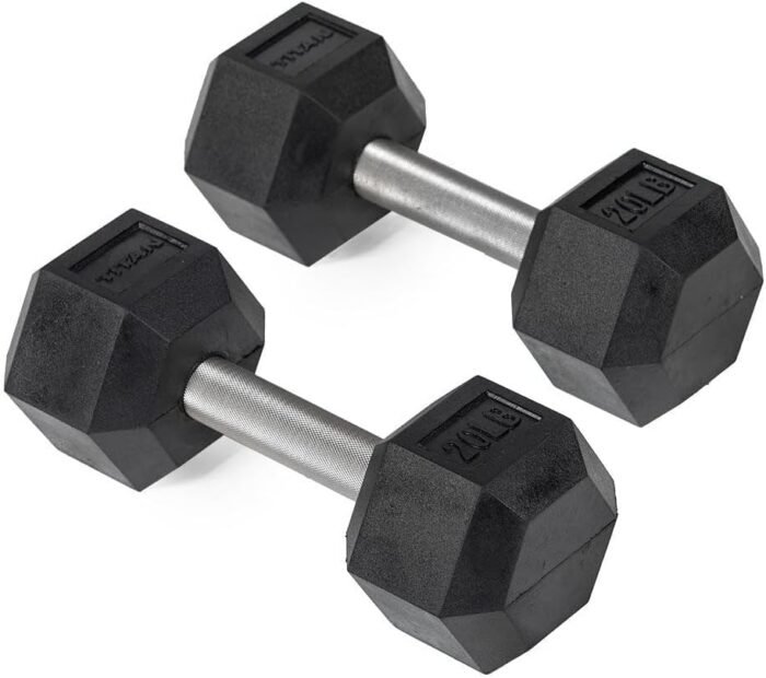 Titan Fitness Pair Free Weights, Black Rubber Coated Hex Dumbbell, Straight Stainless Steel Handle, Strength Training, Full Body Workout - Image 2