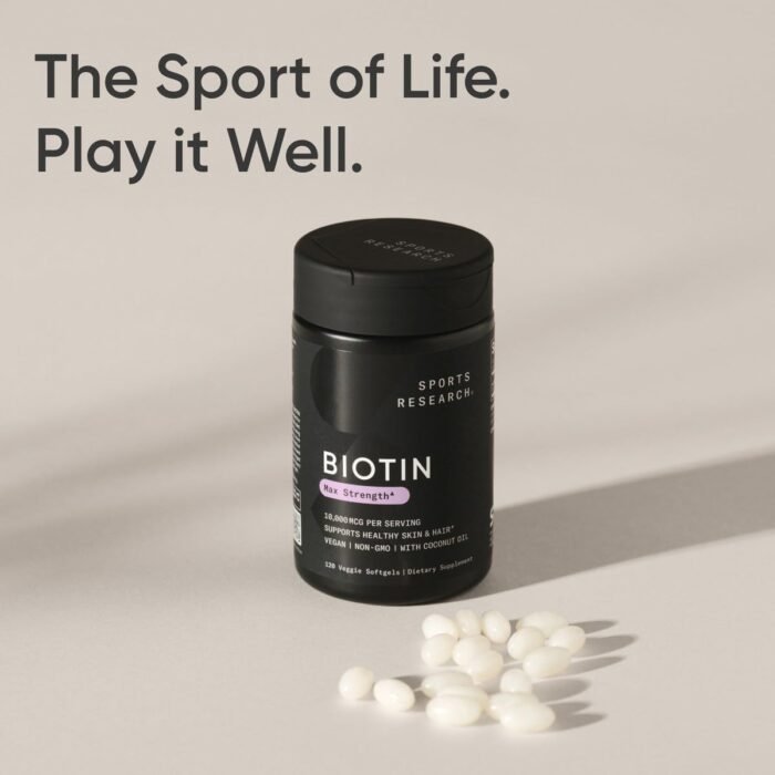 Sports Research® Biotin 10,000mcg with Organic Coconut Oil - Biotin (Vitamin B7) for Healthy Skin and Hair Support* - for Women and Men - Vegan, Non-GMO, Gluten & Soy-Free - 120 Veggie Softgels - Image 9