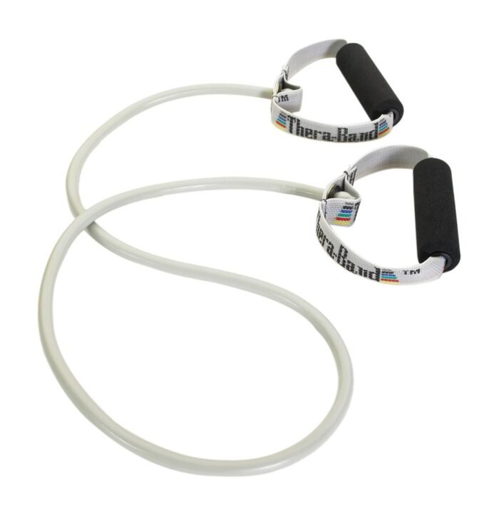 THERABAND Resistance Tubes, Professional Latex Elastic Tubing with Soft Handles For Physical Therapy, Lower Pilates, At-Home Workouts, and Rehab, 50 Inch, Silver, Super Heavy, Advanced Level 2 - Image 2