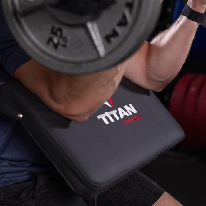 Titan Fitness Adjustable Preacher Curl Weight Station, 250 LB Capacity, Adjustable Bench Seat, Adjustable Arm Rest, Durable Bar Catches, Seated Home Gym Barbell and Dumbbell Biceps Station - Image 5