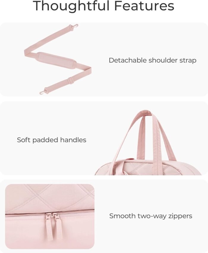 Gym Bag for Women, BAGSMART PuffyTravel Duffel Bags with Shoe Compartment, Carry on Weekender Overnight Tote Bag with Toiletry Bag, Travel Bag for Airlines, Travel, Sports, Brown - Image 7