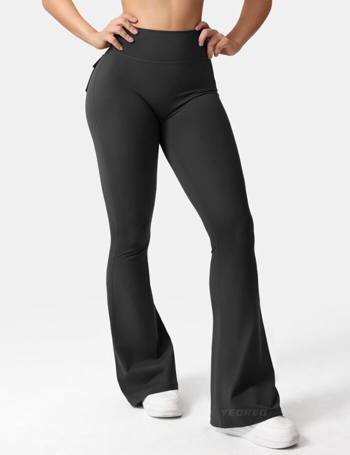 YEOREO CoreFlex Flare Leggings with Pockets for Women Scrunch Workout Leggings Butt Lifting Gym Yoga Pants - Image 3