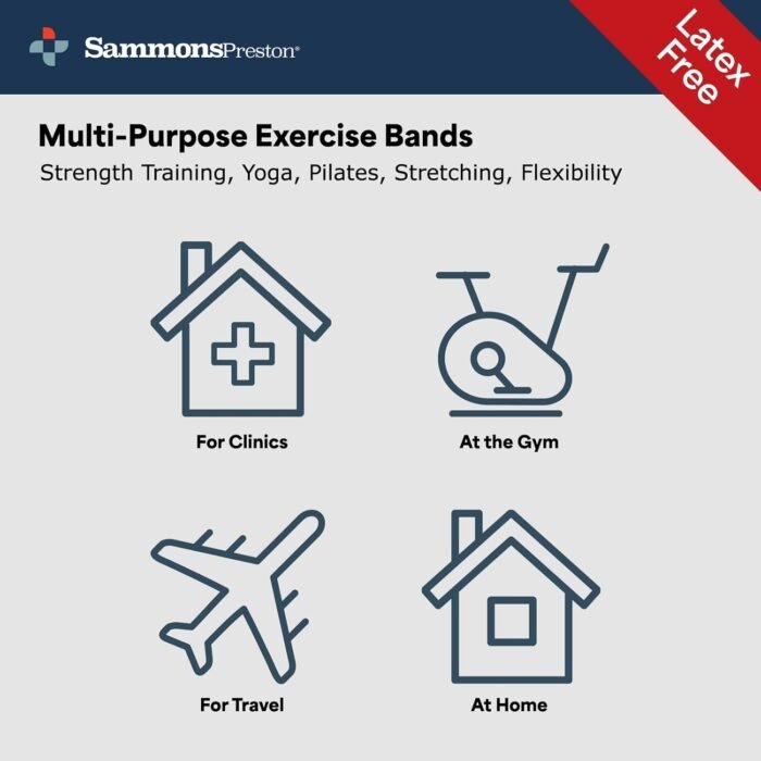 Sammons Preston Resistance Bands for Working Out, Non-Latex Exercise Bands, Resistance Bands for Physical Therapy, Improve Strength & Flexibility, Stretch & Tone Major Muscles, 5pk - Image 12