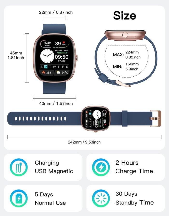 Fitness Tracker 2025 Ver. (Answer/Make Calls), 1.85" Smart Watch Fitness Watches for Women Men with 24/7 Heart Rate Blood Oxygen Monitor Sleep Tracker 100+ Sport Modes IP68 Waterproof (Blue) - Image 9