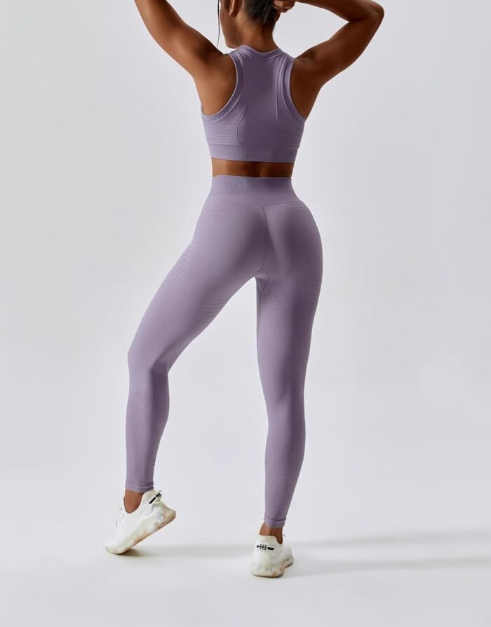 ABOCIW Womens Seamless Workout Sets Racerback Sports Bra Crop Tank Top High Waist Leggings 2 Piece Gym Yoga Outfits - Image 3