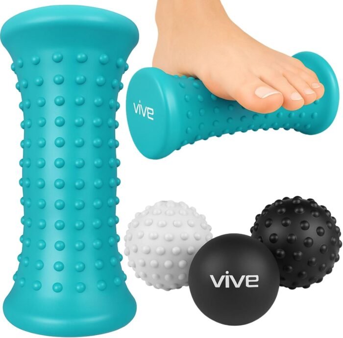 Vive Massage Ball Set (4 Piece) - Plantar Fasciitis Relief Foot Pain Hot Cold Therapy - Heel Spur, Sore Muscle, Trigger Point, Back, Arm, Neck, Shoulder, Leg Circulation Roller - FSA HSA Eligible - Image 2