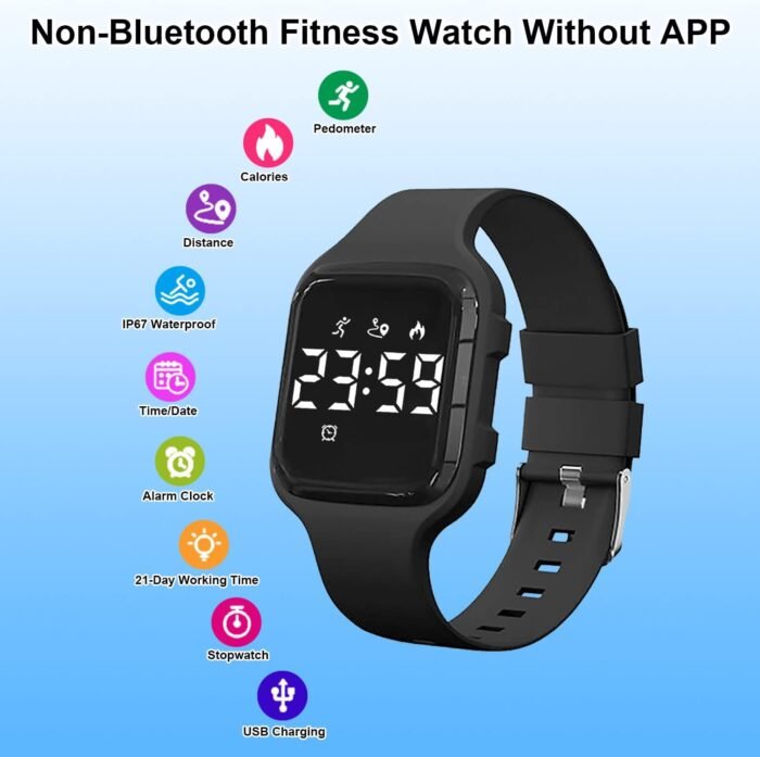 Kids Fitness Pedometer Watch Without App/Bluetooth,LED Sports Watch with Timer Calories/Distance/Step Counter,2 Alarm Clocks,21 Days Battery Life Rechargeable Digital Watch for Boy Girl Kids - Image 10