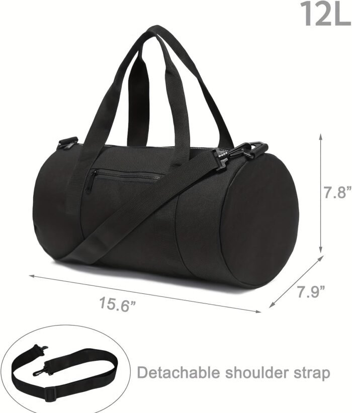 Small Gym Bag Duffel Bag for Women Men Fitness Sports Bag Workout Adjustable Detachable Shoulder Strap Lightweight Carry on Travel Duffle Bag (Black, 15" / Mini / 12L) - Image 3