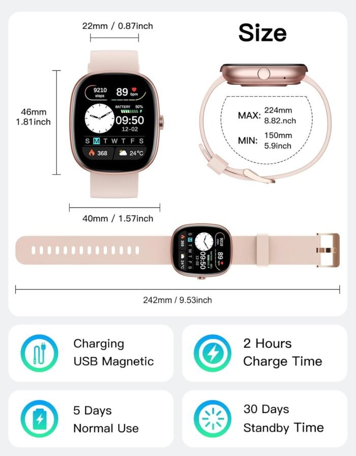 Fitness Tracker 2025 Ver. (Answer/Make Calls), 1.85" Smart Watch Fitness Watches for Women Men with 24/7 Heart Rate Blood Oxygen Monitor Sleep Tracker 100+ Sport Modes IP68 Waterproof (Pink) - Image 9
