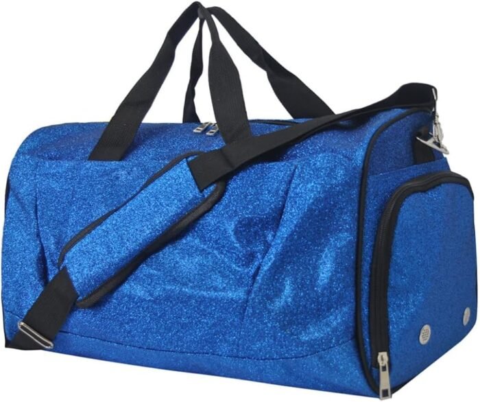 NGIL Glitter Cheer Gym Duffel Bag with Shoe Compartment, Small Travel Tote, and Overnight Carry-On for Women (Glitter-Royal) - Image 2