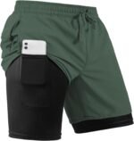 Men's 2 in 1 Athletic Quick Dry Shorts,Running Lightweight,Sweat Wicking Gym Workout Elastic Short - Image 3