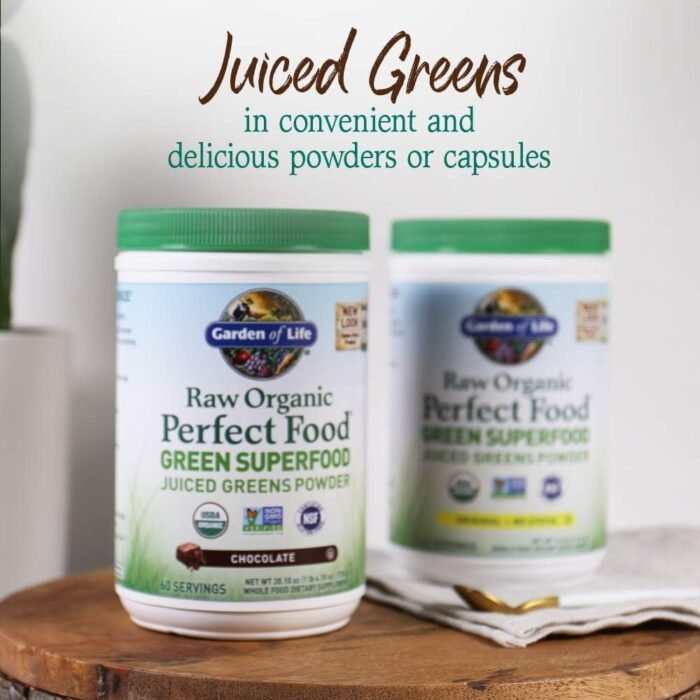 Garden of Life Raw Organic Perfect Food Green Superfood Juiced Greens Powder - Chocolate, 60 Servings, Non-GMO, Gluten Free, Vegan Whole Food Dietary Supplement, Plus Probiotics, Enzymes - Image 11