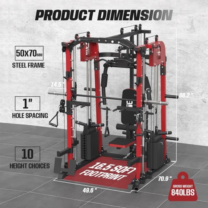 Commercial SmithMachine with Smith Bar, Home Gym Station with Dual Weight Stacks, 4000LBS Power Cage Squat Rack with Lever Arm, Leg Press, LAT Pull Down, Cable Crossover Machine for Full Body Training - Image 3