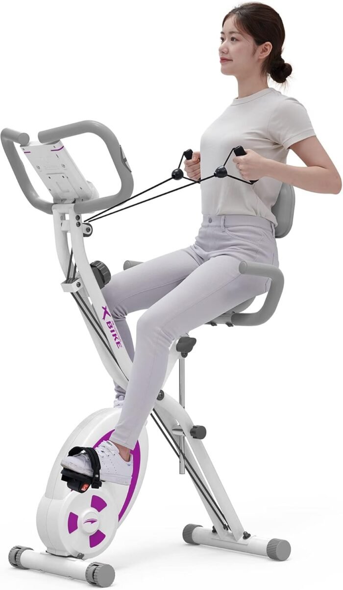 leikefitness Folding Stationary Bike Recumbent Exercise Bike w/Arm Resistance Bands-Pulse Sensor-LCD Monitor and Easy to Assemble Indoor Cycling Bike 2280 - Image 2