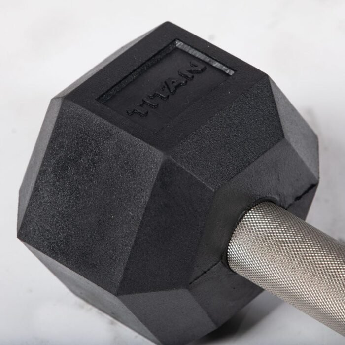 Titan Fitness Pair Free Weights, Black Rubber Coated Hex Dumbbell, Straight Stainless Steel Handle, Strength Training, Full Body Workout - Image 5