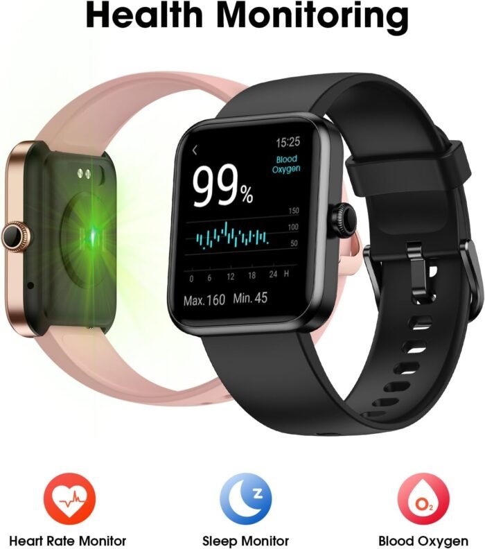 Fitness Tracker Watch, Step Tracker with Heart Rate, Blood Oxygen Sleep Monitor, 5ATM Waterproof Pedometer, Step Calorie Counter, Health Fitness Watch for Sports, Activity Tracker for Women Men - Image 3