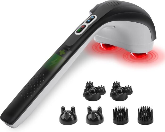 Snailax Cordless Handheld Back Massager with Heat, FSA HSA Eligible, Deep Tissue Percussion Massager, 3 Sets of Dual Pivoting Heads,Rechargeable Hand Held Massager for Neck,Back Shoulder,Calf,Legs - Image 2