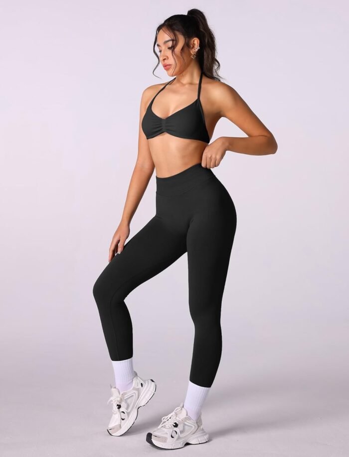 ABOCIW Workout Sets for Women 2 Piece Seamless Halter Sports Bra Scrunch Butt High Waist Leggings Gym Yoga Outfits - Image 5