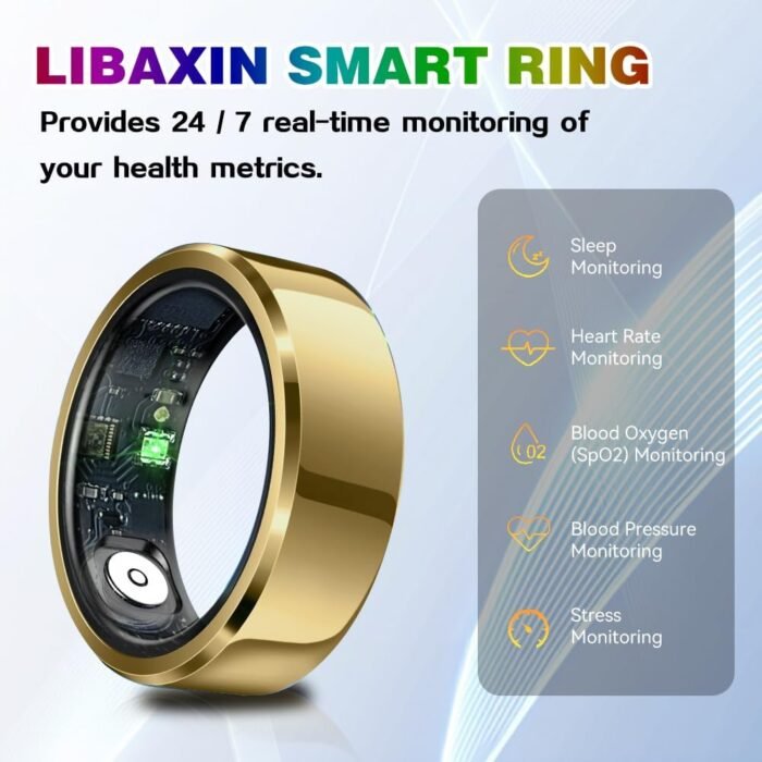 2025 Smart Ring with Air Gesture Control,Heart Rate&Sleep Monitor -Stylish Fitness Ring for Men&Women,IP68 Waterproof,Activity Tracker Records Steps Distance,Compatible with Android&iOS (Gold, 11#) - Image 4