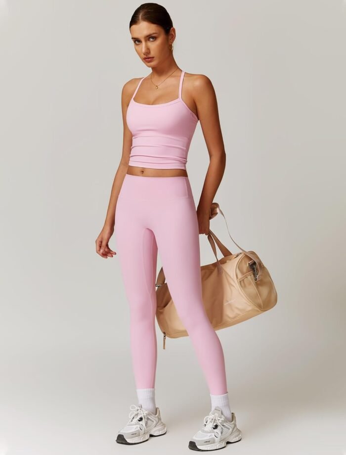 Womens Workout Sets Two Piece Cross Back Tank Top Matching High Waist Leggings Sets Gym Outfits Work Out Clothes - Image 3