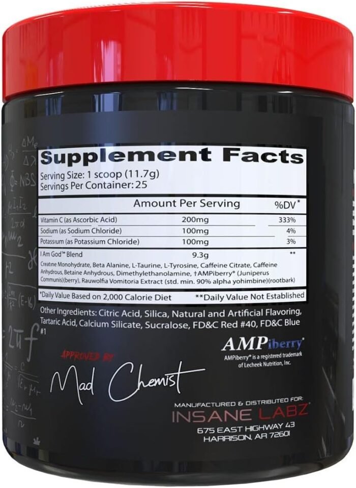 Insane Labz I am God Pre Workout, High Stim Pre Workout Powder Loaded with Creatine and DMAE Bitartrate Fueled by AMPiberry, Energy Focus Endurance Muscle Growth,25 Srvgs,Drink Ye All of It - Image 3