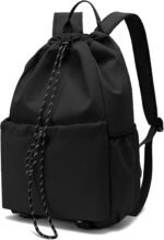 Casual Drawstring Backpack, 20L String Bag Gym Backpacks for Men Women, Water-Resistant Sports Bag Workout Backpack for Beach Swim Hiking Basketball Outdoor Activities Carry Everywhere, Black - Image 2