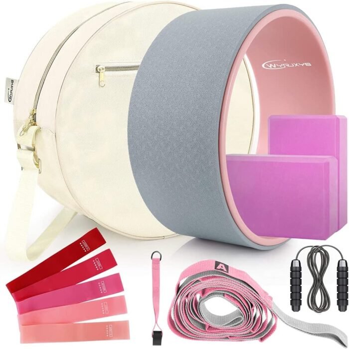 Yoga Wheel Set 11-in-1,Back Roller & 2 Blocks with Strap,Resistance Bands,Jump Rope,Carrying Bag,Perfect Yoga Back Wheel Accessory Starter Kit for Beginner, Stretching, Improving Backbends - Image 2