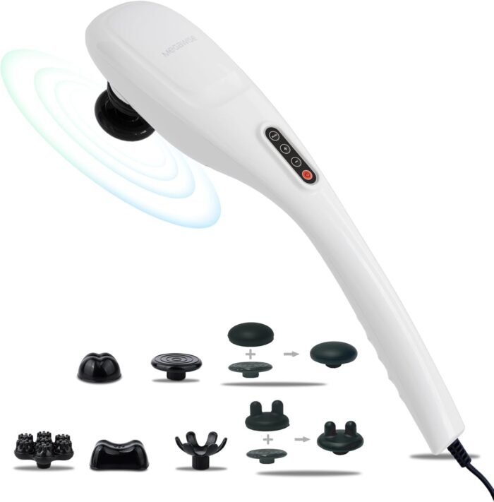 MEGAWISE Handheld Back Massager | Deep Tissue Percussion Relief for Back, Neck, Shoulders, Waist Legs, Full Body for Improved Blood Circulation and Fatigue Relief (Pearl White 6Ft Corded) - Image 2