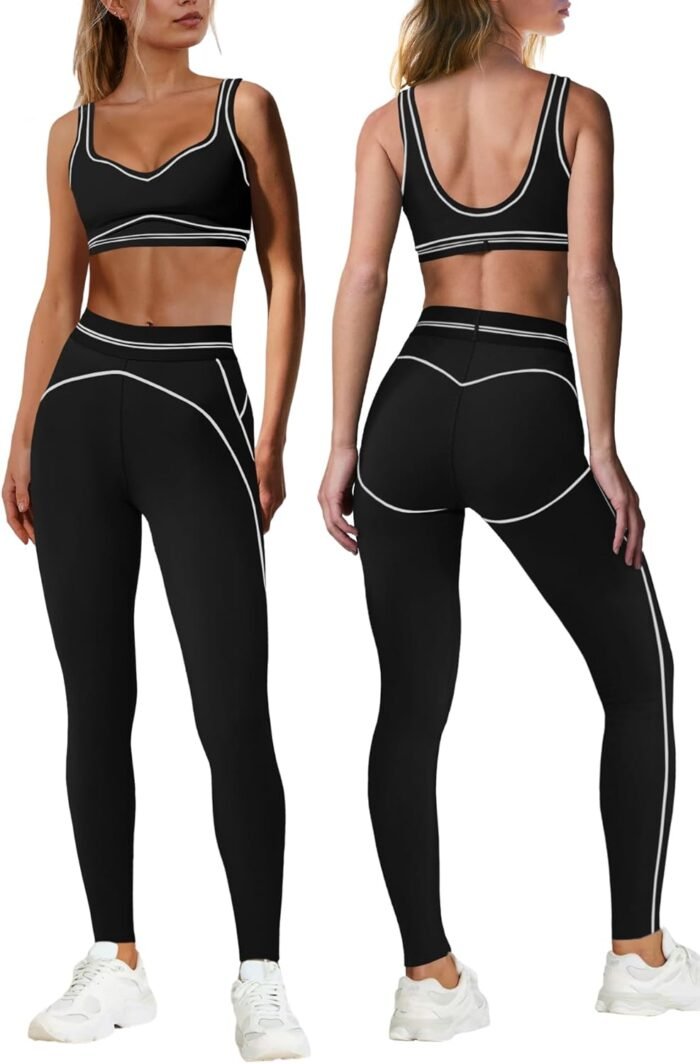Nirovien Womens 2 Piece Workout Sets Gym Outfits Yoga Clothes Cropped Tank Tops and Activewear Leggings Set - Image 2