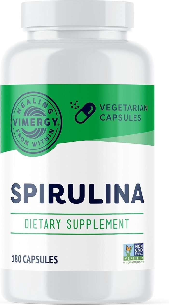 Vimergy Spirulina Capsules – Concentrated Plant Protein Supports Immune Health & Cardiovascular Function – Vegan, Kosher, Gluten-Free – 180 Capsules - Image 2