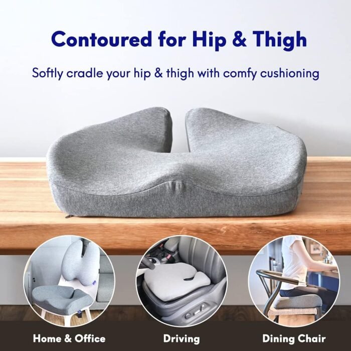 C CUSHION LAB Patented Pressure Relief Seat Cushion for Long Sitting Hours on Office/Home Chair, Car, Wheelchair - Extra-Dense Memory Foam for Hip, Tailbone, Coccyx, Sciatica - Light Grey - Image 4