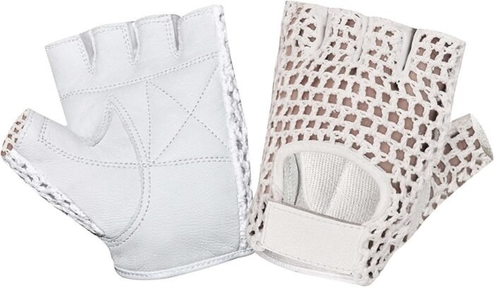 MESH Leather Fingerless Weight Lifting Exercise Gym Wheelchair Gloves White W 1061 - Image 4
