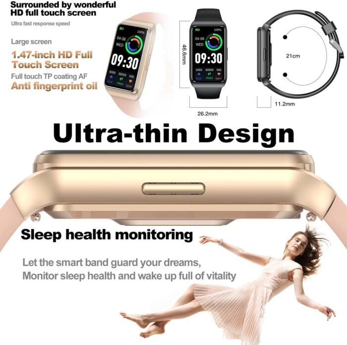 Fitness Tracker with 24/7 Heart Rate, Sleep Tracker 24 Sports Modes Activity Tracker Step Calorie Counter 1ATM Waterproof Smart Watch for Andriod iPhone Women Men (Black) - Image 7