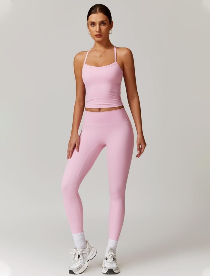 Womens Workout Sets Two Piece Cross Back Tank Top Matching High Waist Leggings Sets Gym Outfits Work Out Clothes - Image 6
