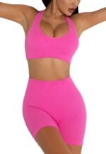 Workout Sets Two Piece Outfits for Women Clothes Gym Yoga Seamless Racerback Sports Bra Tank Tops with Biker Shorts - Image 2