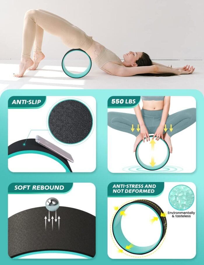 Yoga Wheel Set 9 in 1, Yoga Starter Kit for Beginner, Back Roller for Pain Relief & Deep Tissue Massage, Stretching, Improving Backbends, Size 13'' - Image 3