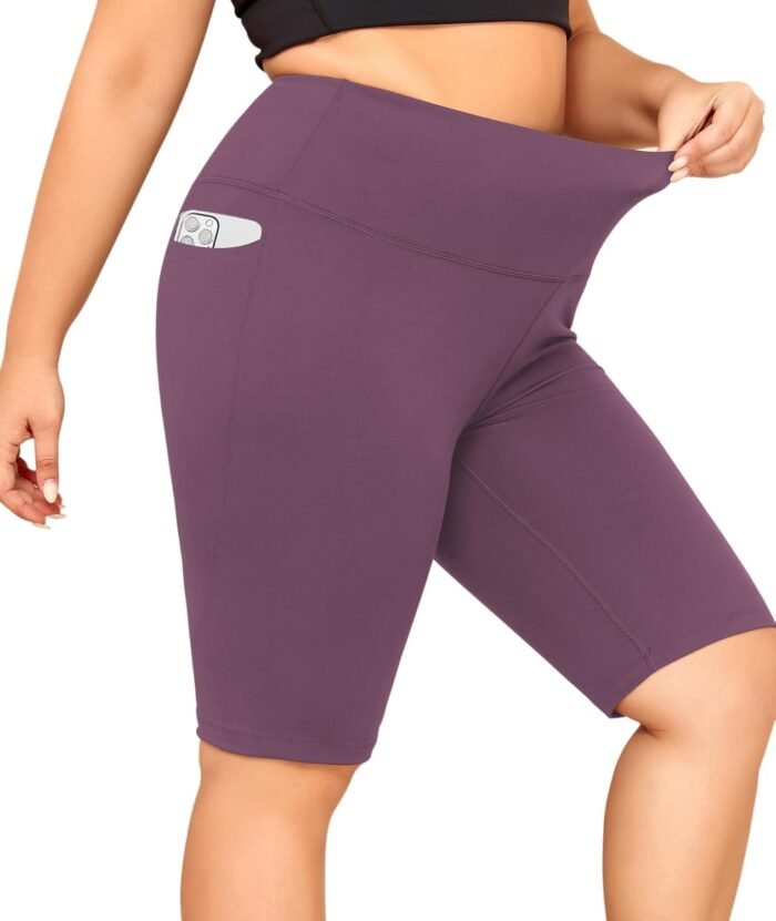 LALAGEN Women Plus Size Biker Shorts with Pockets - Tummy Control Gym Workout Running Yoga Volleyball Athletic Shorts - Image 2
