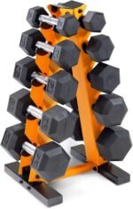 WF Athletic Supply 5-25Lb Rubber Coated Hex Dumbbell Set with A Frame Storage Rack Non-Slip Hex Shape for Muscle Toning, Strength Building & Weight Loss - Multiple Choices Available - Image 2