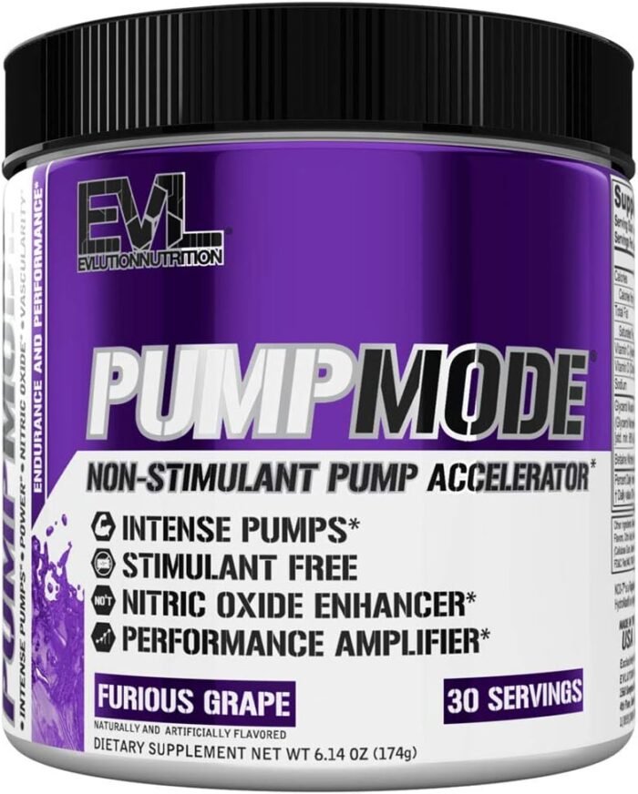 EVL PumpMode Nitric Oxide Supplement - Nitric Oxide Booster Pump Pre Workout Powder with Glycerol and Betaine for Muscle Recovery Growth and Endurance - Stim Free Pre Workout Drink (Furious Grape) - Image 2