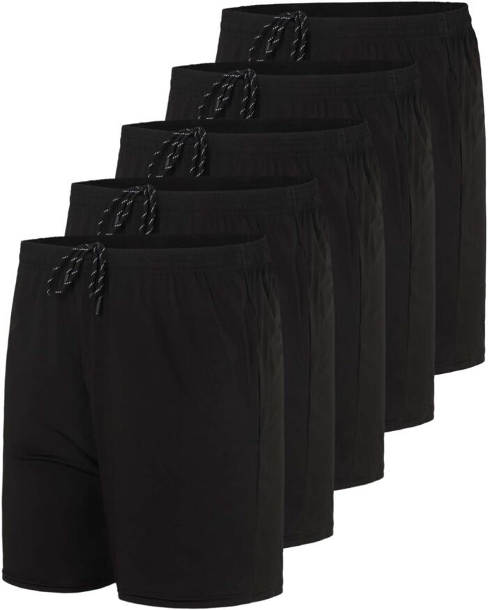 Real Essentials 5 Pack: Men's 5" Inseam Dry-Fit Running Workout Shorts - Pockets & Drawstring (Available in Big & Tall) - Image 2