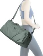 Gym Bag for Women Men with Shoe Compartment, Sport Duffel Bag, Waterproof Travel Weekender Overnight Carry on Bag for Yoga with Trolley Sleeve, Green - Image 9