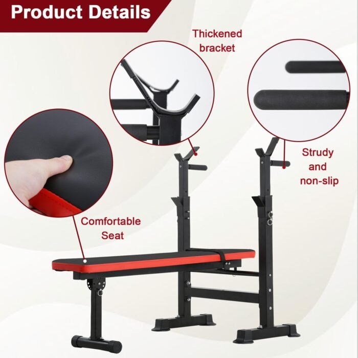 Weight Bench Adjustable Weight Bench Press Set with Squat Rack 660lbs Foldable Flat Incline Olympic Weight Bench Home Gym Exercise Training Machine for Men - Image 5
