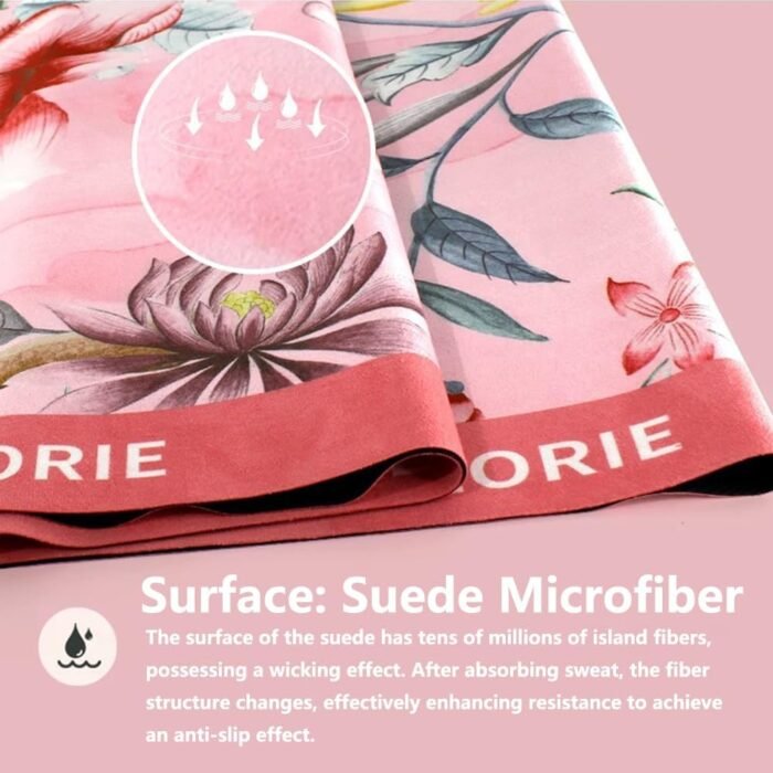 Hot Yoga Towel – Non-Slip, Absorbent & Lightweight Yoga Mat Towel, 72"x26.7", Ultra-Thin 0.04", Floral Design, Microfiber & Rubber, Foldable, Perfect for Hot Yoga, Pilates & Gym - Image 3