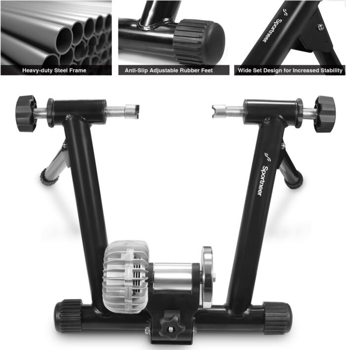 Sportneer Bike Trainer - Fluid Stationary Bike Stand for 26-29" & 700C Wheels - Auto Resistance Control Bike Trainer Stand for Indoor Riding with Noise Reduction Wheel for Road Bikes - Image 6
