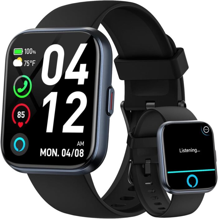 Smart Watches for Men Android & iPhone, 1.8" Alexa Built-in Smartwatches Fitness Tracker Watch with Bluetooth Calls, IP68 Waterproof, Heart Rate/Sleep/SpO2 Monitor, 110 Sport Modes - Black - Image 2