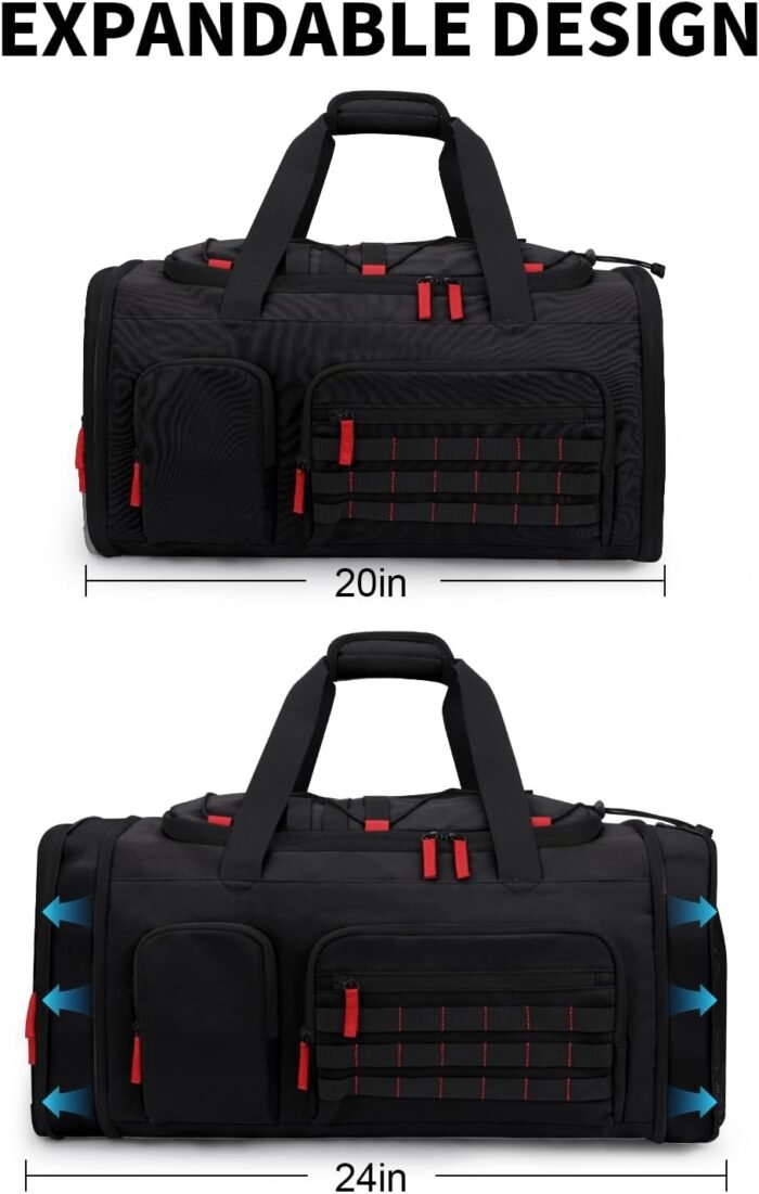 Gym Bags for Men Women, 45L Sports Travel Duffle Bag with Shoe Compartment, 3 in 1 Weekener Overnight Backpack with Wet Pocket, Black - Image 6