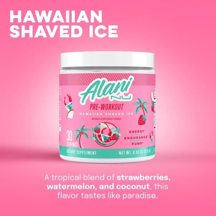 Alani Nu Pre Workout Powder Hawaiian Shaved ICE, Amino Energy Boost, Endurance Supplement, Sugar Free, 200mg Caffeine, L-Theanine, Beta-Alanine, L-Citrulline, 30 Servings - Image 5