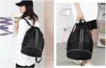 Black Drawstring Gym Bag for Men, Waterproof Drawstring Backpack for Women, Swim Bag with Shoes Compartment, Pull String Sport Bag for Soccer and Basketball. - Image 6