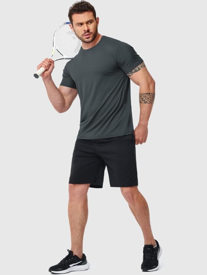 Mens Shirts 3 Pack Dry Fit Tech Moisture Wicking Performance Quick Dry Elastic Athletic Crew Short Sleeve T Shirts - Image 6