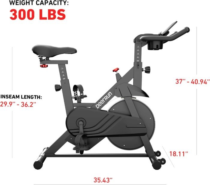 DeerRun Exercise Bike, Indoor Cycling Bike Brake Pad/Adjustable Magnetic Stationary Bike with App, Low Noise Workout Bike for Home Cardio 300lbs Weight Capacity with Pad Mount & LCD Monitor - Image 3